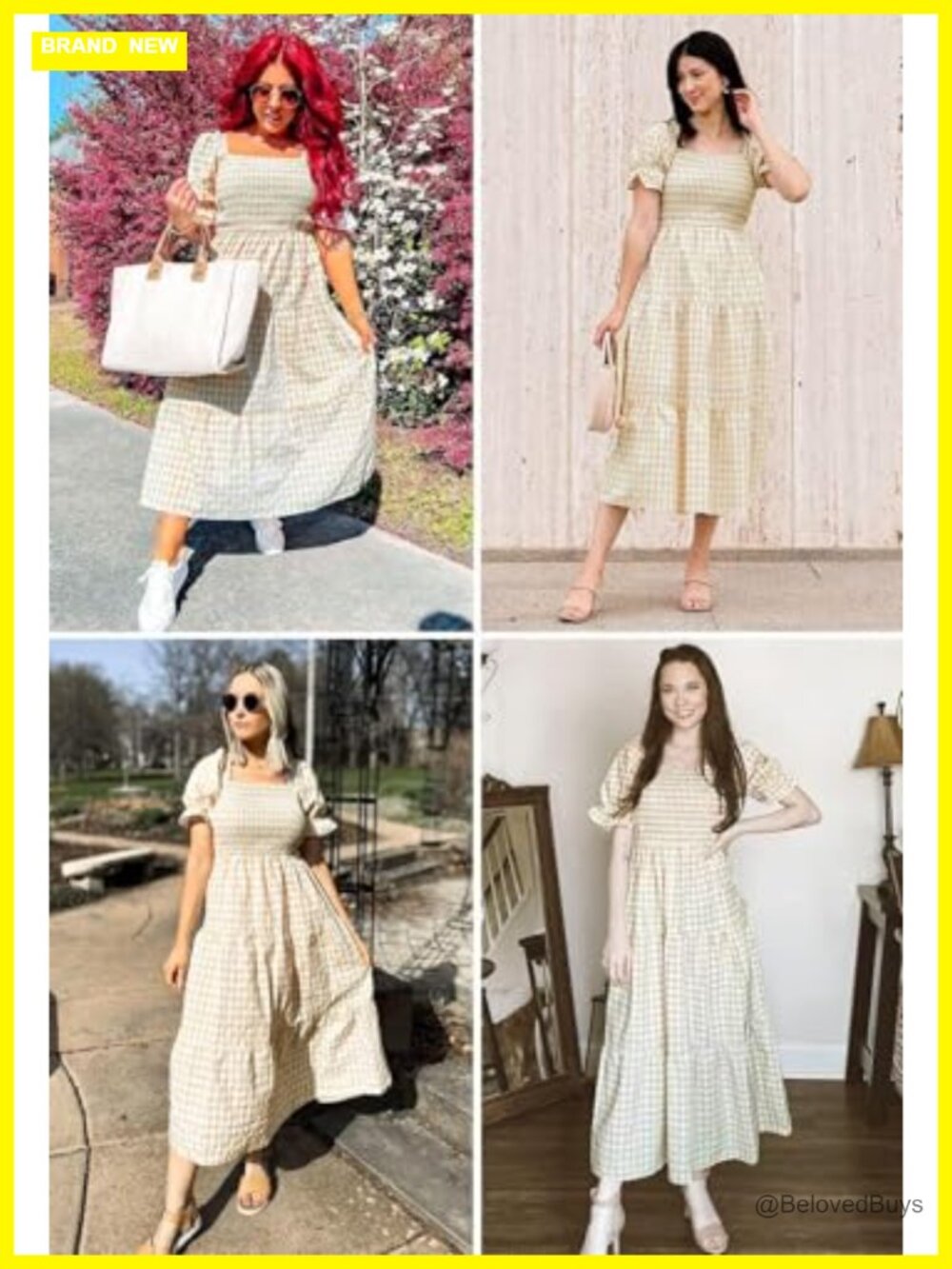 Boho Summer Midi Dress with Square Neck and Puff Sleeves - Picture 6 of 7